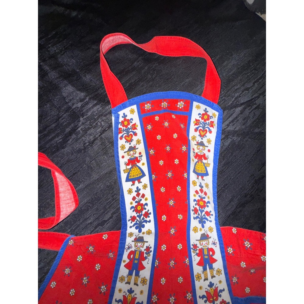 Vintage Kolf Austrian German Folk Art Child Apron Red Blue 2 Pockets - Picture 7 of 8